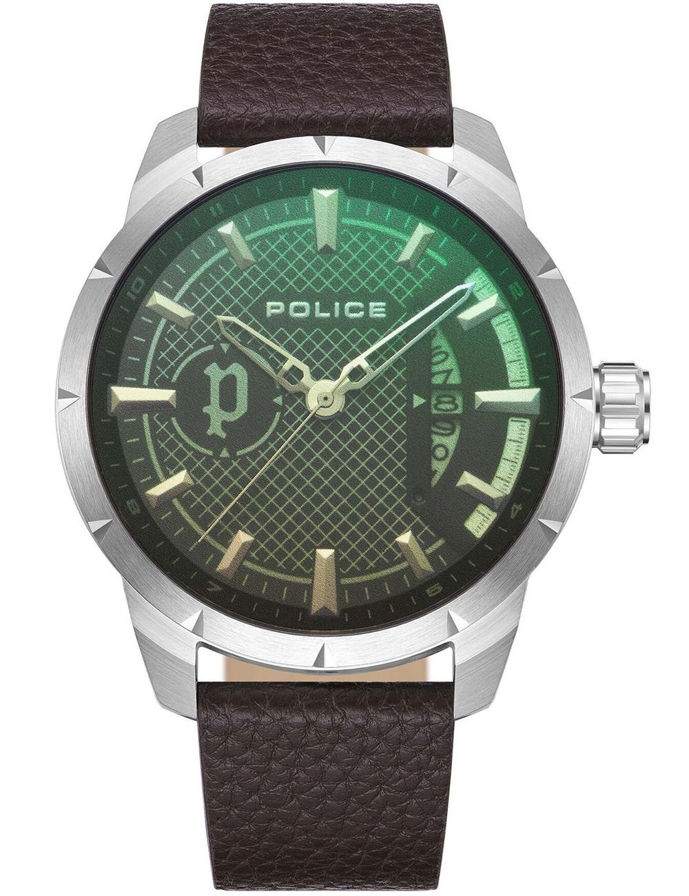 Herren-Quarzuhr mit mineralischem Glas, grünem Zifferblatt und braunem Lederarmband