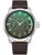 Herren-Quarzuhr mit mineralischem Glas, grünem Zifferblatt und braunem Lederarmband