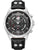 Herren-Quarzchronograph mit silbernem Gehäuse, schwarzem Zifferblatt und Lederarmband