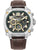 Herrenuhr mit Quarz-Chronograph, rundes grünes Zifferblatt, Lederarmband braun