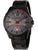 Schwarze Herrenarmbanduhr mit POLICE-Zifferblatt und rotem Akzent, Metallarmband.
