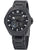 Schwarze Herrenuhr mit rundem Zifferblatt, Indexen und Metallarmband