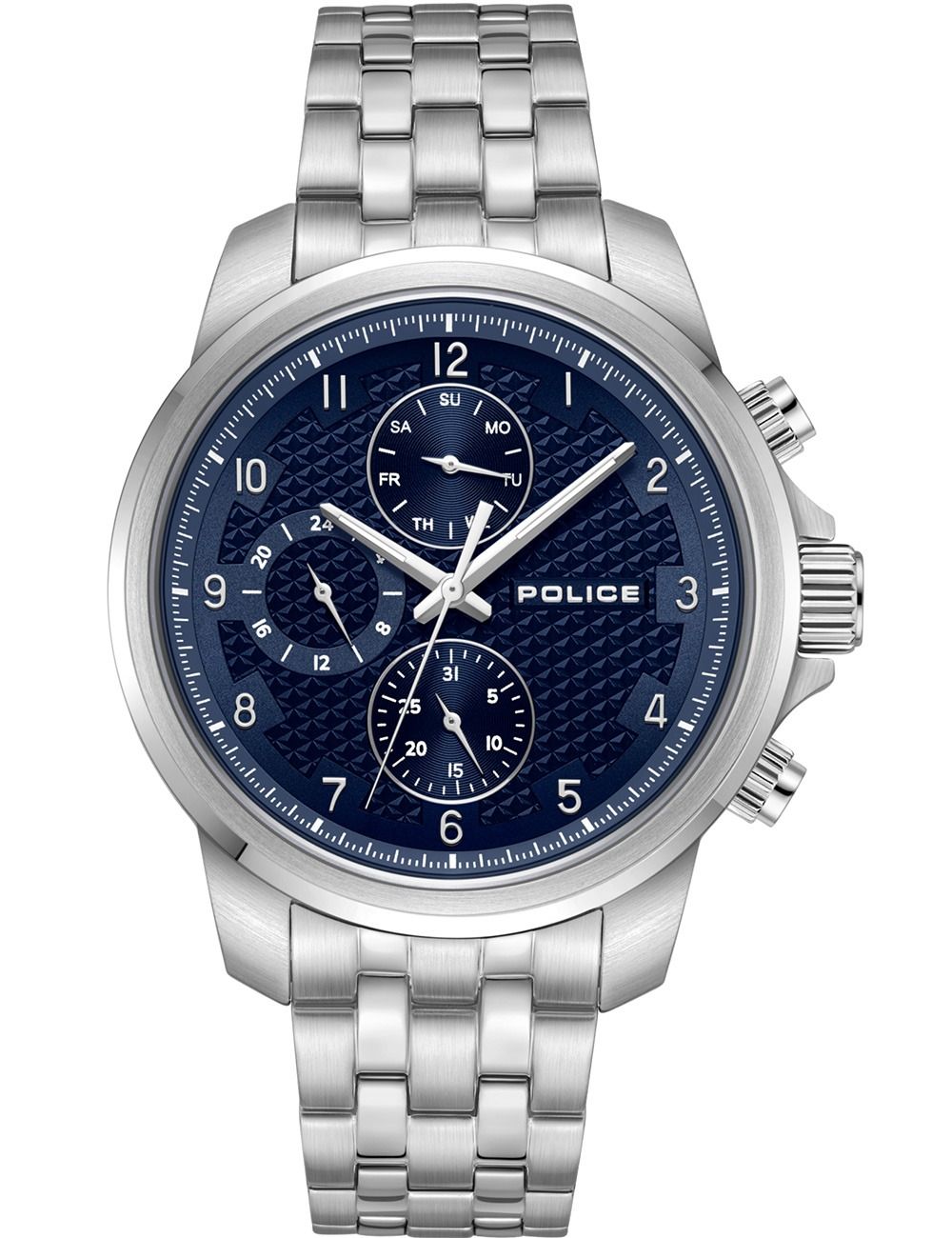 Police Herrenuhr mit Edelstahlarmband, blauem Zifferblatt und Chronograph-Optik