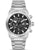Herrenuhr mit silberfarbenem Metallarmband, schwarzem Zifferblatt mit Chrono-Subdials