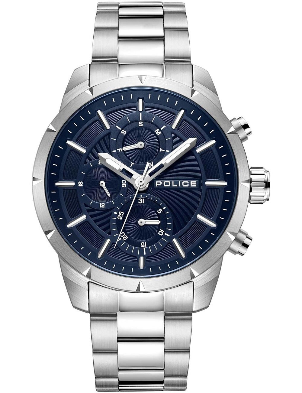Herrenuhr Blau: Quarz-Chronograph mit blauem Zifferblatt und Edelstahlarmband, POLICE