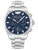 Herrenuhr mit blauem Zifferblatt, silbernem Edelstahlband, Datum & Wochentag