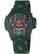 Grüne Unisex-Armbanduhr mit rundem Gehäuse und buntem Totenkopf-Zifferblatt
