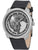 Herrenuhr mit schwarzem Lederarmband und Totenkopf-Zifferblatt, rundes Metallgehäuse