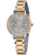 Bicolor Damenarmbanduhr mit silbernem/goldfarbenem Metallband, runder Lünette mit Strass