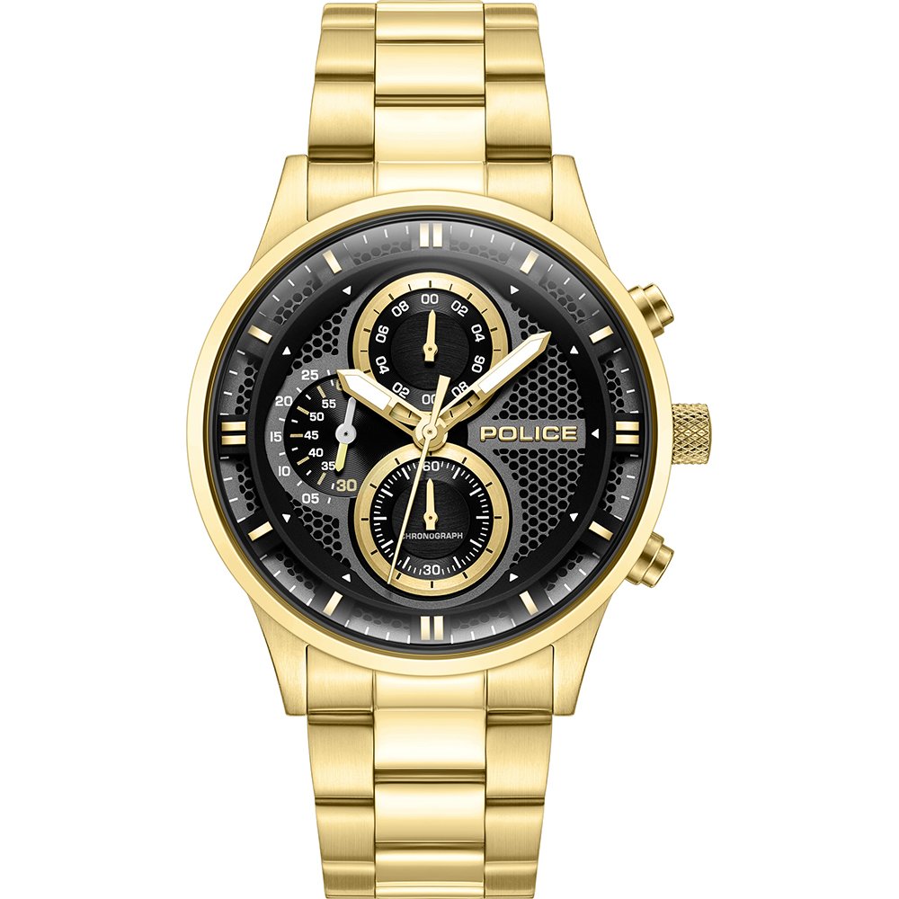 Police Herrenuhr mit goldfarbenem Armband, schwarzem Chronograph-Zifferblatt