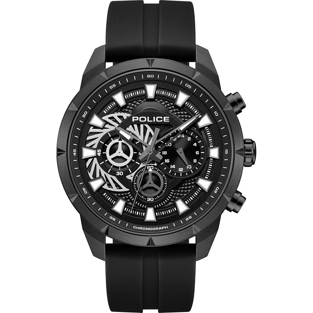 Herren-Chronographenarmbanduhr Police mit schwarzem Zifferblatt und Armband