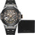 Herrenarmbanduhr-Set mit skelettiertem Zifferblatt, schwarzem Armband und Geldbörse POLICE