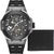 Herrenuhr-Set mit skelettiertem Zifferblatt, schwarzem Armband und POLICE-Geldbörse