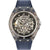 Herrenarmbanduhr mit transparentem Ziffernblatt, sichtbarem Automatikwerk und blauem Band