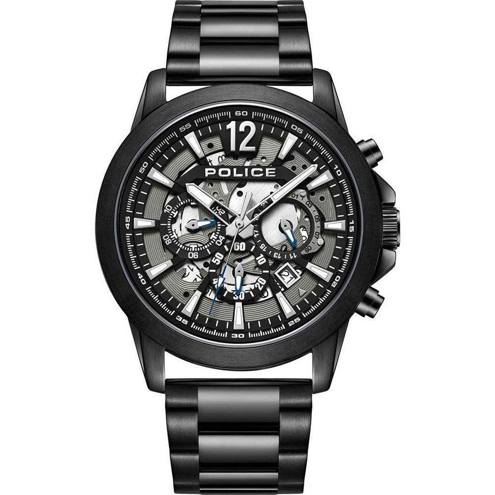 Police Vertigo Herrenuhr: schwarzer Chronograph mit Metallarmband, Mineralglas