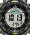 Montre homme avec affichage numérique à grands chiffres et boussole, bracelet vert foncé, noir.