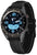 Montre connectée noire avec boîtier rond et bracelet noir, cadran avec affichage