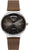 Montre automatique pour homme avec bracelet en cuir marron, boîtier argenté et cadran sombre
