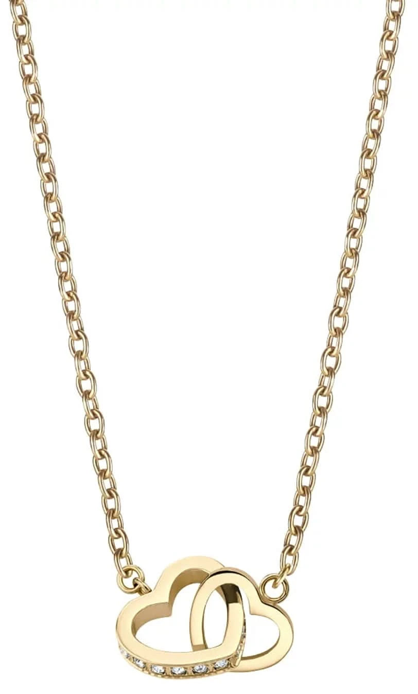 Collier doré avec pendentif cœur et détails en zircon, chaîne à maillons