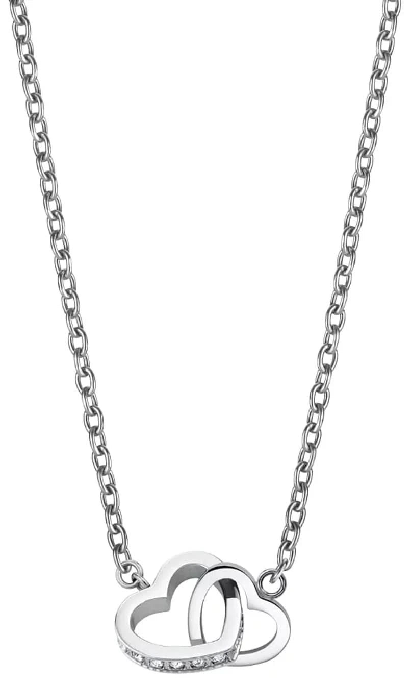 Collier Bering avec pendentif cœur, couleur argent, orné de pierres scintillantes