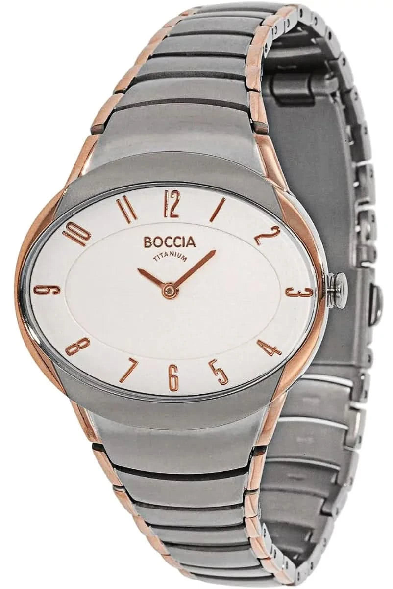 Montre pour femme avec bracelet gris, accents or rose et cadran blanc