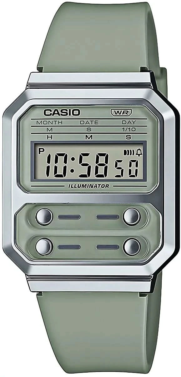 Casio Vintage montre avec affichage numérique et bracelet en silicone vert
