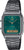 Montre Casio avec bracelet en métal gris foncé, boîtier rectangulaire et écran vert