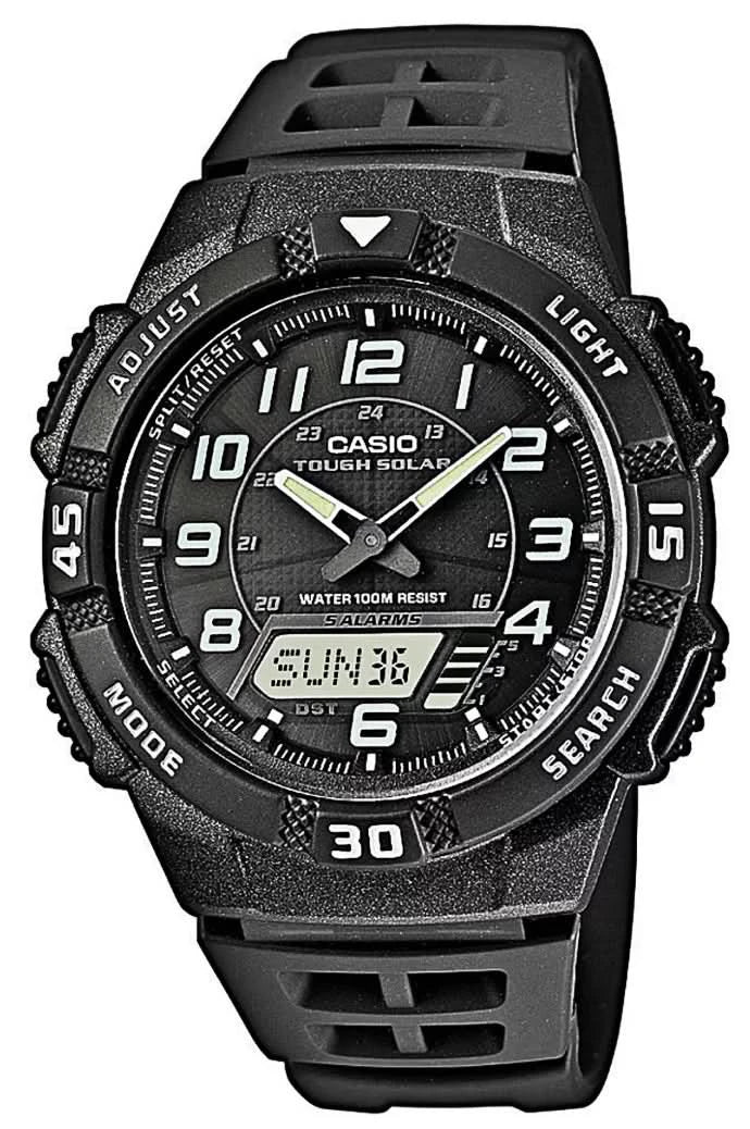 Schwarze Herrenarmbanduhr mit großem Zifferblatt, Hybrid-Anzeige und Kunststoffband, CASIO
