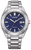 Montre homme avec cadran bleu et bracelet en acier inoxydable, date à 7 heures