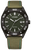 Herren-Armbanduhr mit schwarzem Zifferblatt, grünes Textilarmband und silbernen Zeigern
