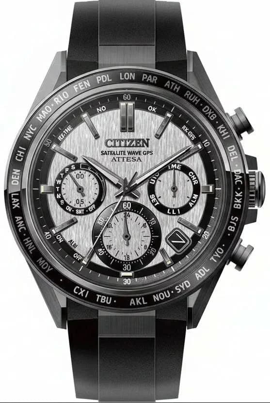 Montre pour homme avec cadran noir rond, sous-cadrans chronographes et bracelet noir