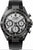 Montre pour homme avec cadran noir rond, sous-cadrans chronographes et bracelet noir