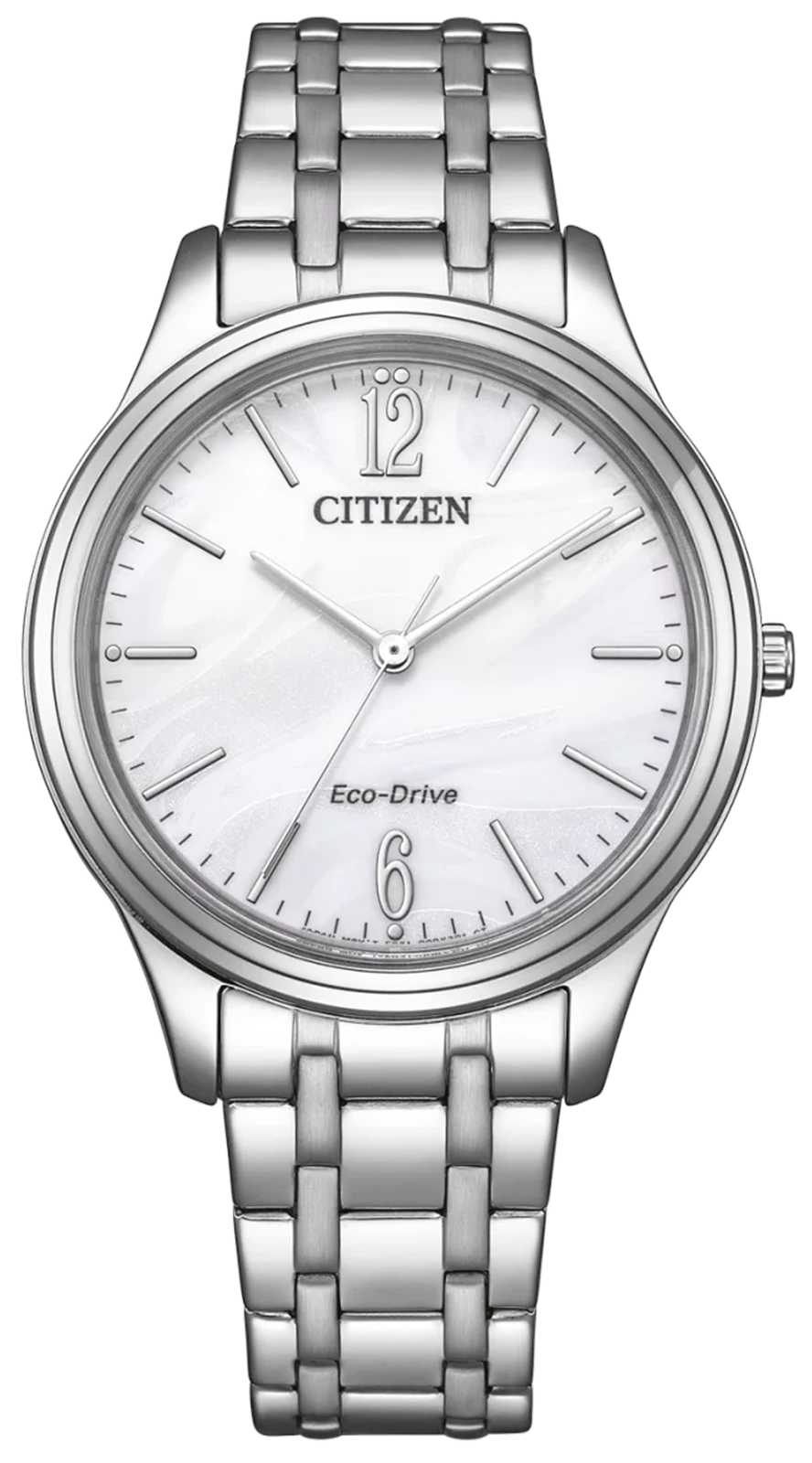 Montre élégante Citizen pour femme avec bracelet en acier inoxydable argenté et cadran blanc
