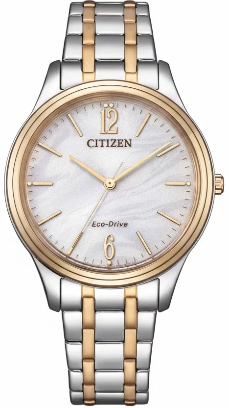 Montre Citizen pour femme avec bracelet rond bicolore en acier inoxydable, cadran clair