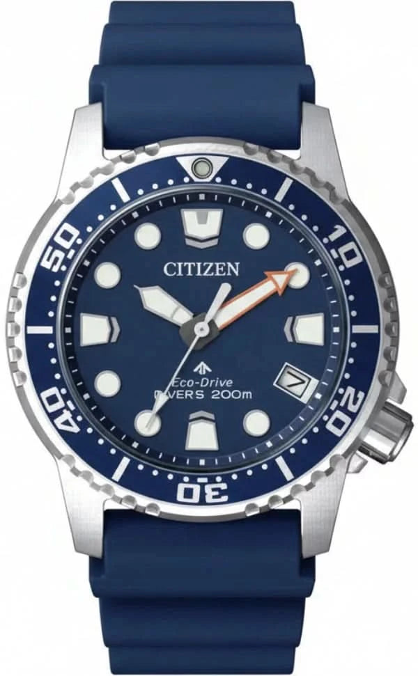Armbanduhr: blaues Zifferblatt, dunkelblaues Silikonarmband, Leuchtindizes