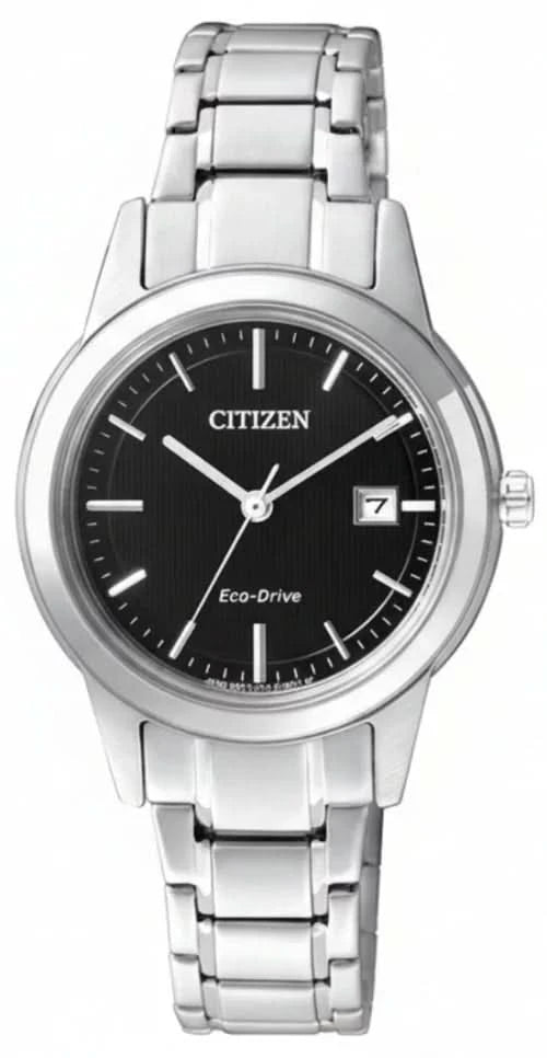 Montre pour femme en acier inoxydable avec cadran noir, guichet date à 7 heures, maillons