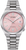 Montre pour homme avec bracelet en métal argenté et cadran rose, affichage automatique