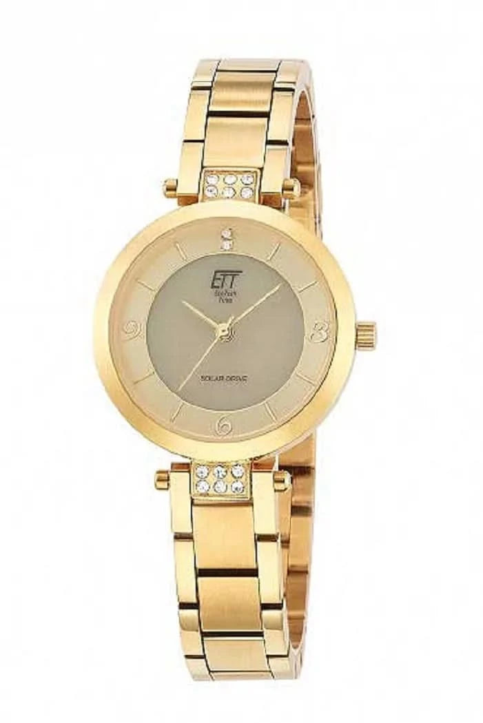 Montre pour femme avec bracelet rond en acier inoxydable doré et accents de diamants