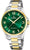 Montre solaire Festina pour homme, acier bicolore/or, cadran vert avec index et aiguilles