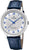 Bracelet de montre pour homme en cuir bleu, boîtier rond argenté et cadran bleu