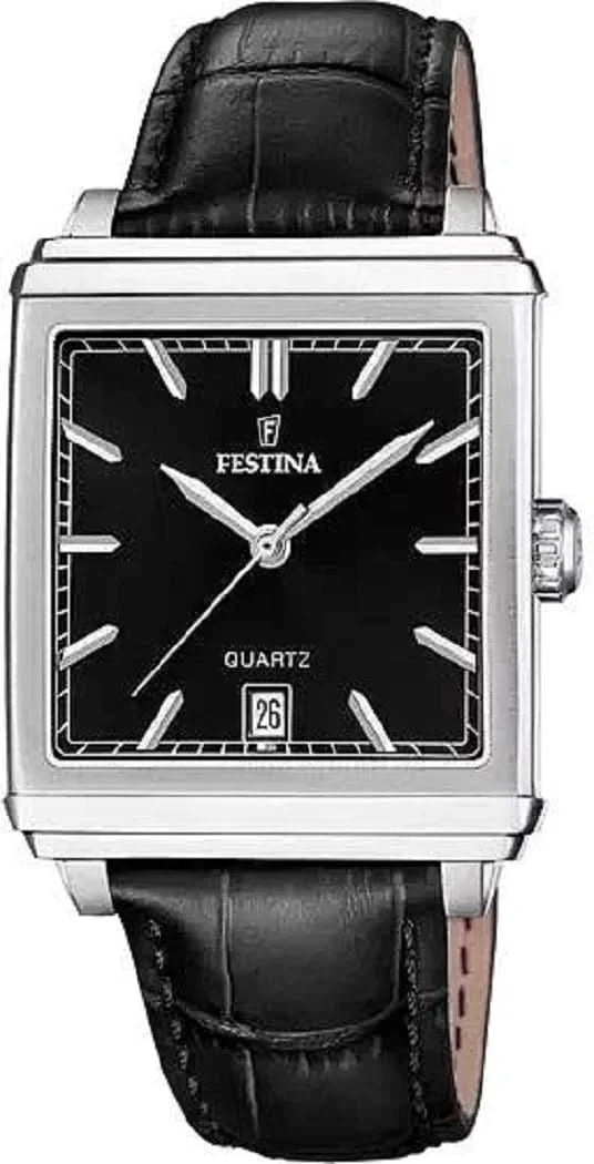 Bracelet de montre pour homme avec boîtier carré, cadran noir et bracelet en cuir noir