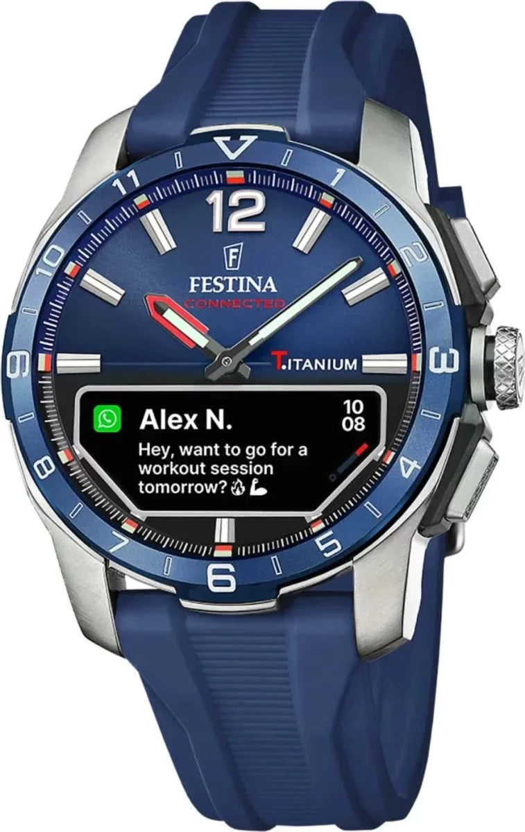 Montre connectée Festina pour homme avec bracelet en silicone bleu et boîtier rond en titane