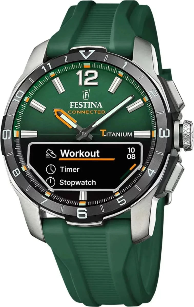 Montre radio-pilotée pour homme avec cadran vert, lunette en titane et bracelet en silicone vert