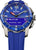 Montre homme de face : cadran bleu avec guichet date, index bâtons, bracelet en silicone bleu