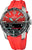 Montre connectée homme avec bracelet en silicone rouge et cadran noir, boîtier en titane