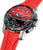 Montre connectée pour homme avec bracelet en silicone rouge, cadran noir et boîtier argenté