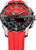Montre connectée homme avec bracelet en silicone rouge, cadran noir et boîtier en titane
