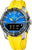 Bracelet de montre pour homme avec cadran bleu et bracelet en silicone jaune, boîtier en titane
