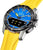 Bracelet pour homme avec cadran bleu, bracelet en silicone jaune et bords de boîtier marqués