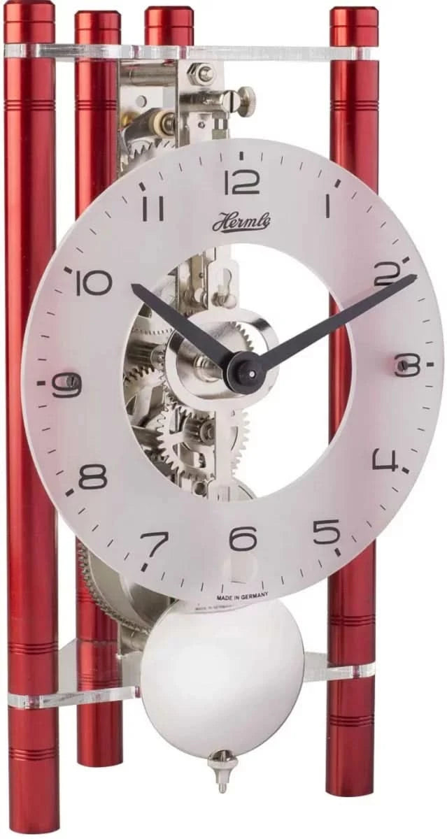Pendule de table Hermle 19,5x11x9 cm Aluminium • Mouvement squelette mécanique 8 jours • Design moderne